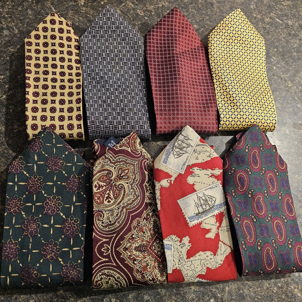 100% Silk Tie Men's Lot of 8 Neckties Polo Lauren Chaps Ralph Lauren Liberty